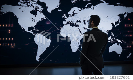 Businessman looking at the world map AI image 103827601