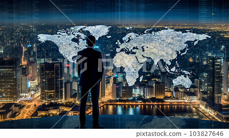 看著世界地圖 AI 圖像的商人 103827646