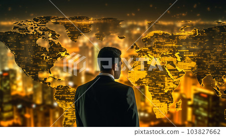 Businessman looking at the world map AI image 103827662