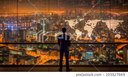看著世界地圖 AI 圖像的商人 103827669