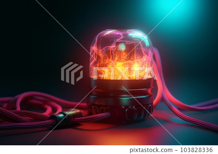 Electric power generator in neon lighting made with generative Ai 103828336