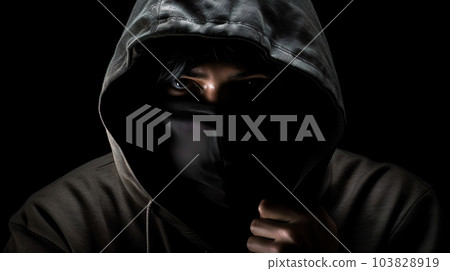Criminal wearing a hood "AI generated image" 103828919
