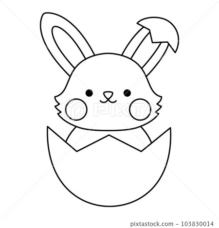 Vector black and white Easter bunny icon for kids. Cute kawaii line rabbit illustration or coloring page. Funny cartoon hare character. Traditional spring holiday symbol hatching or sitting in the 103830014