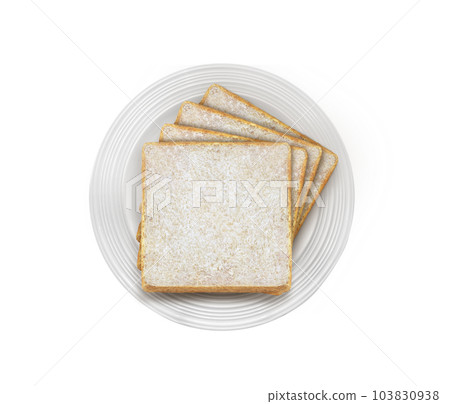 Whole wheat bread on a plate on  white background 103830938
