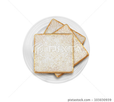 Whole wheat bread on a plate on  white background 103830939