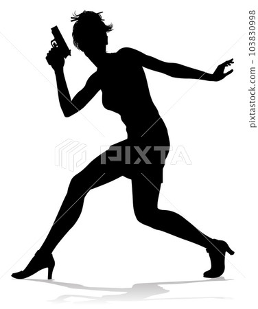 Silhouette Woman Female Movie Action Hero With Gun 103830998