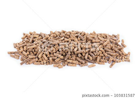 Sunflower granulated feed on white background, close-up Sunflower granulated feed on white background, close-up 103831587