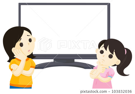 Parent and child watching TV and thinking 103832036