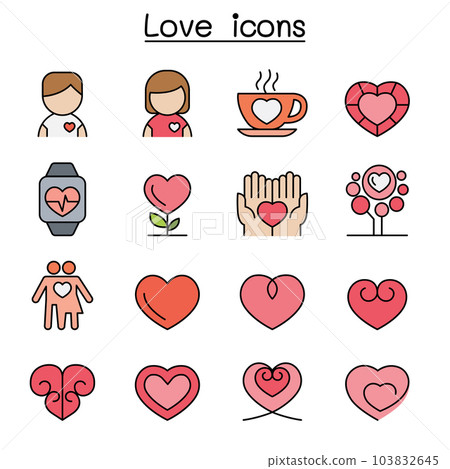 Heart and Love color line icon set Heart and Love color line icon set 103832645