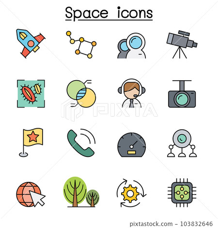 Space color line icon set Space color line icon set 103832646