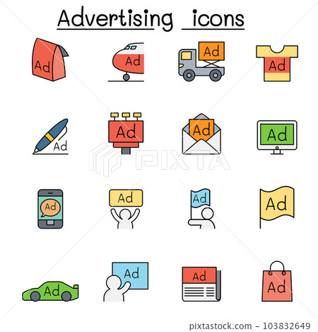 Advertising color line icon set Advertising color line icon set 103832649