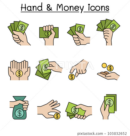 Money in Hand, investment, asset, money, cash, profit, interest, finance color line icon set 103832652