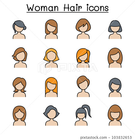Woman Hair Style color line icon set 103832653