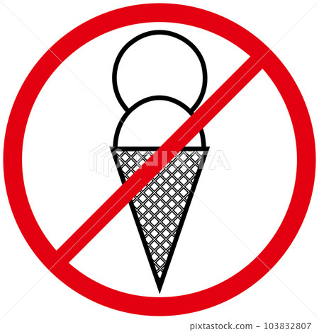 Ice cream prohibition sign pictogram. 103832807