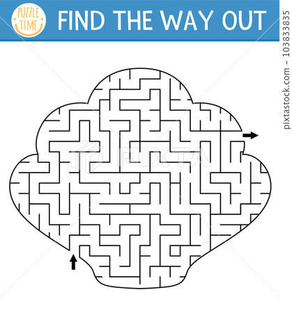 Under the sea geometrical maze for kids. Ocean preschool printable activity. Water seashell shaped labyrinth game or puzzle for children with shell 103833835