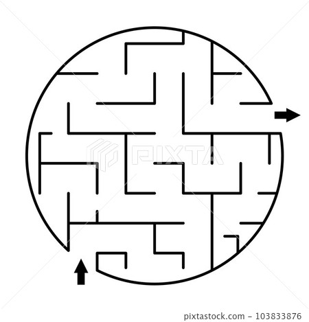 Vector maze template. Blank black and white circle shaped geometrical labyrinth isolated on white background. Preschool printable educational activity or game sample Vector maze template. Blank black and white circle shaped geometrical labyrinth isolated on white background. Preschool printable educational activity or game sample 103833876