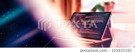 Notebook closeup photo. CSS, JavaScript and HTML usage. Monitor closeup of function source code. Abstract IT technology background. Software source code. Notebook closeup photo. CSS, JavaScript and HTML usage. Monitor closeup of function source code. Abstract IT technology background. Software source code. 103835191