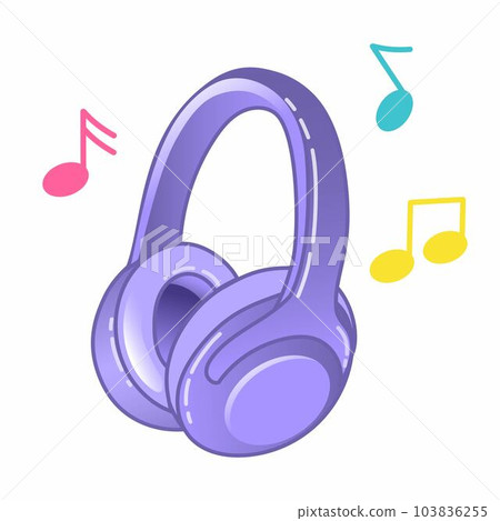 Vector illustration of wireless headphones in cartoon style. Headphone icon and notes 103836255