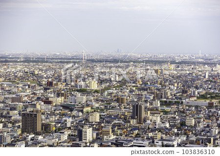 View of Gifu City, Ginan Town, and Ichinomiya City seen from Mt. Kinka in the evening 103836310