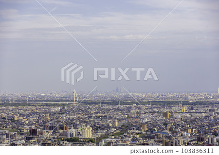 View of Gifu City, Ginan Town, and Ichinomiya City seen from Mt. Kinka in the evening 103836311