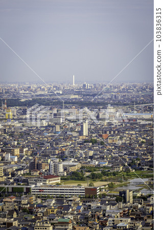 View of Gifu City, Ginan Town, and Ichinomiya City seen from Mt. Kinka in the evening 103836315