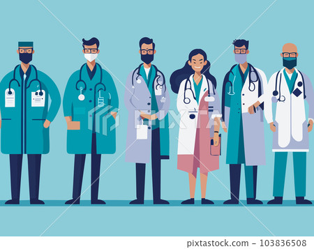 medical team - group of doctors and nurses standing together and discussing healthcare and treatment - hospital staff medical team - group of doctors and nurses standing together and discussing healthcare and treatment - hospital staff 103836508