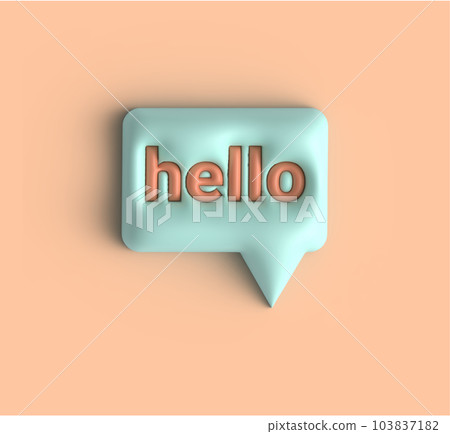 Bubble speech 3d icon on pink background. A form for any design. A figure with the message hello. 3D Rendering. Bubble speech 3d icon on pink background. A form for any design. A figure with the message hello. 3D Rendering. 103837182