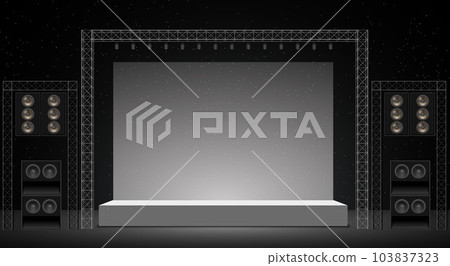 white stage and speaker with spotlight on the truss system on the white background  103837323