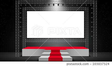 white stage and speaker with spotlight on the truss system on the white background  103837324