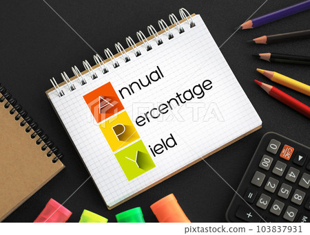 APY - Annual Percentage Yield acronym on notepad, business concept background APY - Annual Percentage Yield acronym on notepad, business concept background 103837931