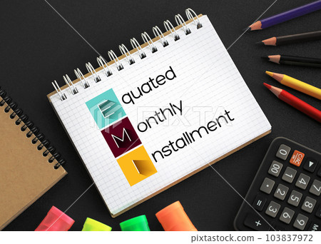 EMI - Equated Monthly Installment acronym on notepad, business concept background 103837972