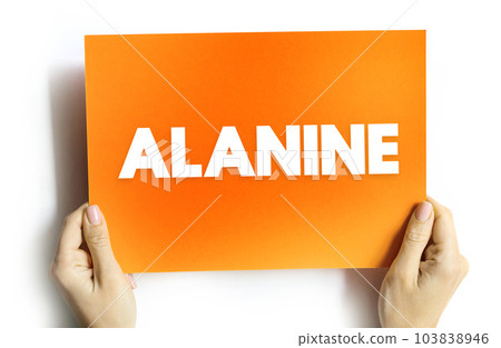 Alanine is an amino acid that is used to make proteins, text concept on card 103838946