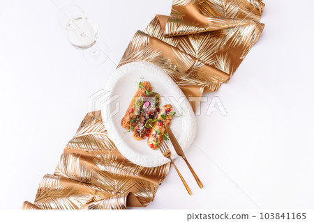 Meat eclairs with pork, beef and chicken 103841165