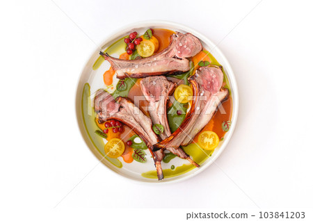 Duck confi with pineapple ice cream isolated 103841203