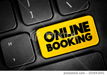 Online Booking text button on keyboard, concept background 103841641