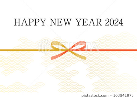 2024年可愛的生肖新年賀卡，水引和日式圖案背景，新年明信片材料 103841973