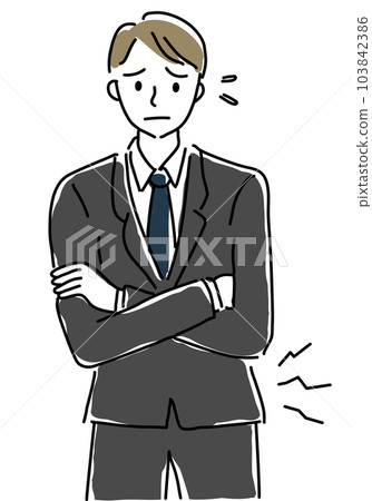 Simple line drawing illustration of a businessman with painful back pain Simple line drawing illustration of a businessman with painful back pain 103842386