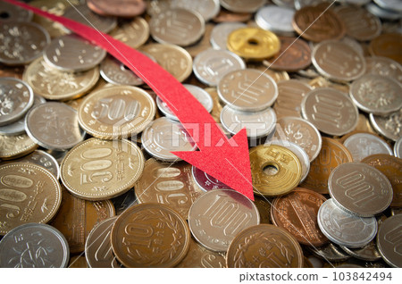 Downward arrow Decrease Symbol Direction Coin Coin 103842494