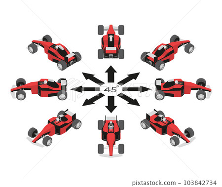 Rotation of racing car by 45 degrees.  103842734
