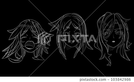 Girl faces Japanese anime poster in manga style. Tokyo . Vector design for t-shirt graphics, banner, fashion prints 103842986