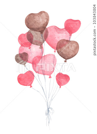 Watercolor painting of Bunch of heart shaped balloons. 103843804