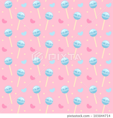 Lollipops, heart and dots seamless pattern on pink pastel background. Cute sweet print. 103844714