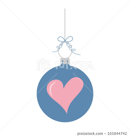 Christmas ball with heart. New Year bauble. Cute hanging winter toy with bow. Christmas ball with heart. New Year bauble. Cute hanging winter toy with bow. 103844742