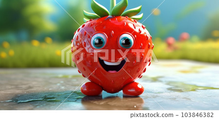 Funny and cute strawberry illustration in 3D. Generative AI. 103846382
