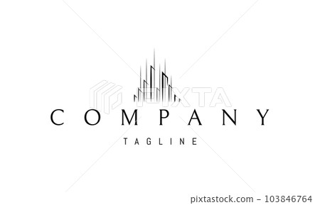 Vector logo on which an abstract image of a high-tech city in a linear style. 103846764