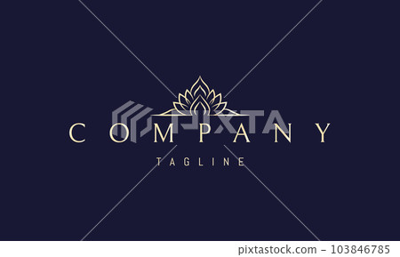 Vector golden logo on which an abstract image of a drop of water on a background of leaves. 103846785