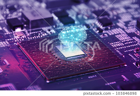 AI artificial intelligence concept, Close up of brain microprocessor on motherboard 103846898