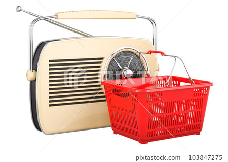 Digital receiver radio with shopping basket, 3D rendering Digital receiver radio with shopping basket, 3D rendering 103847275