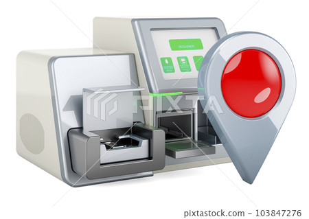 DNA sequencer with map pointer, 3D rendering 103847276