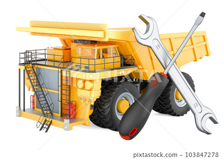 Dump truck with screwdriver and wrench. 3D rendering 103847278